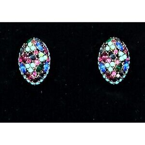 VTG Joan Rivers Persian Princess Multicolored Rhinestone Silver Clip-on Earring